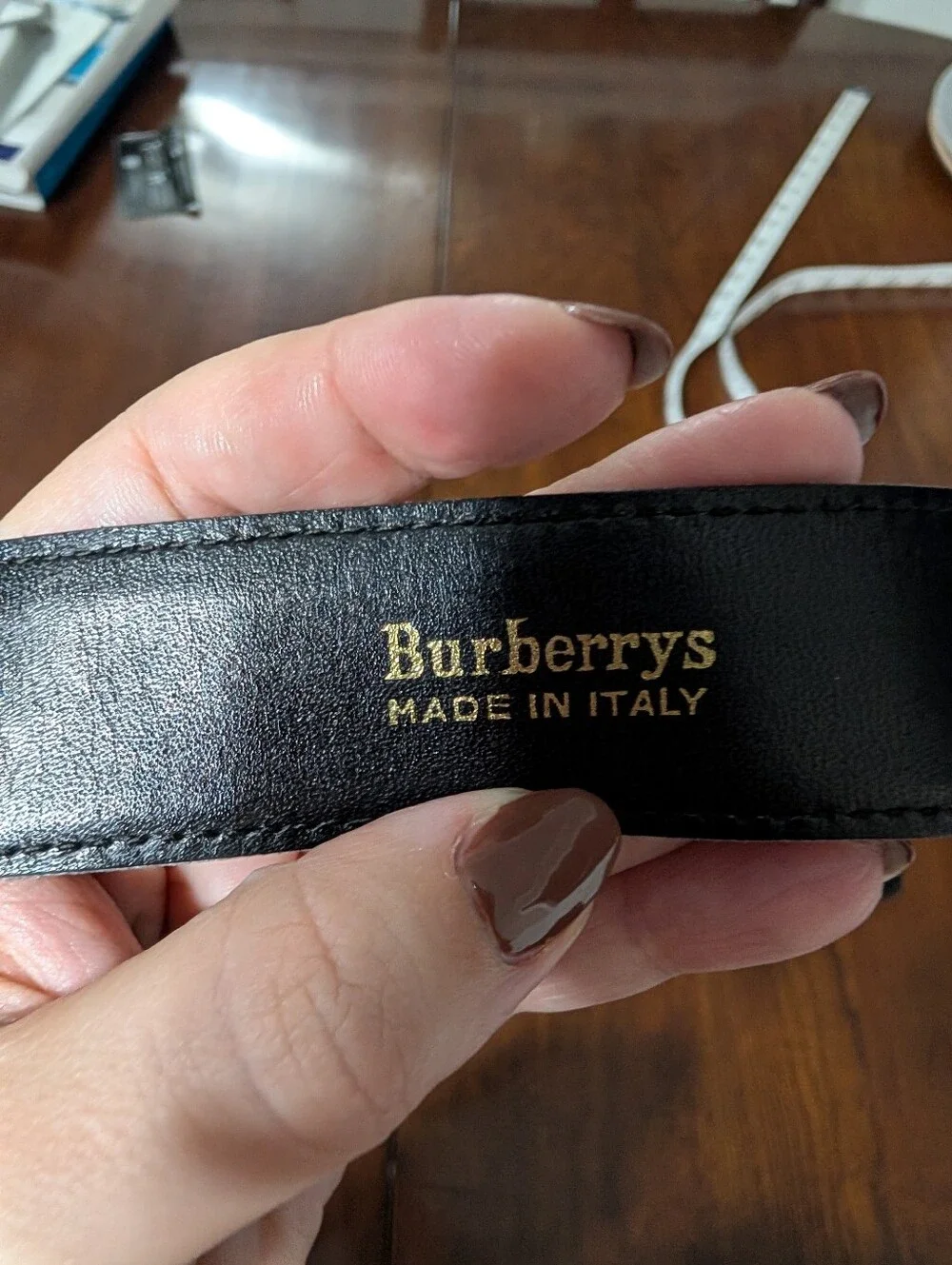 Vintage Burberrys Black Calf Leather Oval EKD Belt 38 40 Plus Size XL